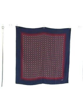 Chanel Shawl Navy Multicolor Silk 100% Large Geometric Pattern Scarf